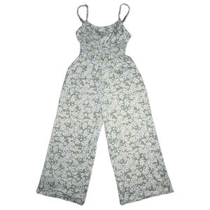 Hollister Floral Sage Green Wide-Leg Jumpsuit with Adjustable Straps - XS Short